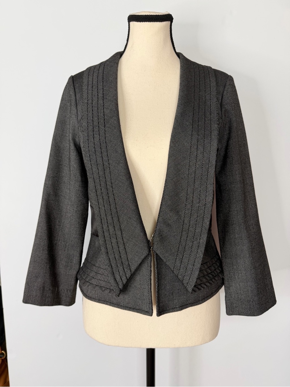 XOXO Y2K Vintage Charcoal Gray Open Front Tailored 3/4 Sleeve Blazer